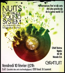 Nuits d'Afrique SOUND SYSTEM à la S.A.T le 10 février Nuits d'Afrique SOUND SYSTEM à la S.A.T le 10 février