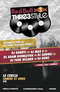Red Bull Three 3 Style le samedi 21 avril au Cercle Red Bull Three 3 Style le samedi 21 avril au Cercle