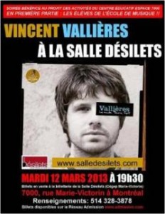 Vincent Vallières à la salle Désilets