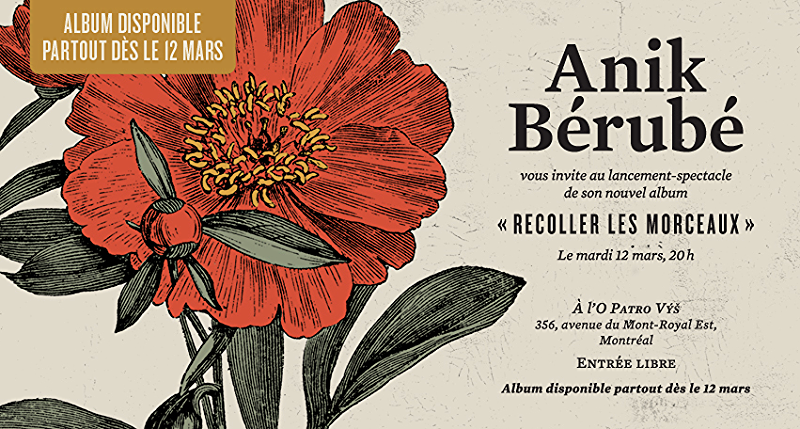 Lancement de l'album « Recoller les morceaux » d'Anik Bérubé