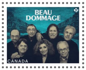 Ce timbre de la série consacrée aux artistes canadiens de la chanson met en scène Beau Dommage Postes Canada-Beau Domage