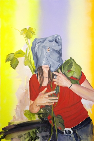 Isabelle Guimont, Mascarade, 2013, huile et aérosol sur toile, 121,9 x 182,9 cm. Avec l'aimable autorisation de l'artiste.