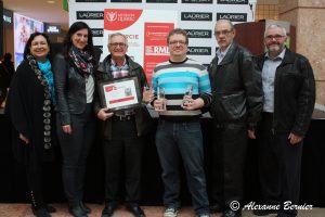 Hélène Lemieux, directrice marketing Laurier Québec; Pascale Everell, V.P. marketing Royal LePage Inter-Québec ; MM. Martin Tremblay de Qualité Construction; Dominique Tremblay de Recouvrement Métallique Buissières; André Kirouack de Club Jouet et Alain Gagnon président de Moisson Québec.