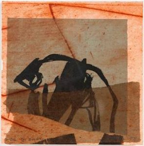 SIMONIN, Francine : Sur le sable, 2011 / Estampe, pointe sèche et chine collé 1/1 (H 20 x L 20 cm)