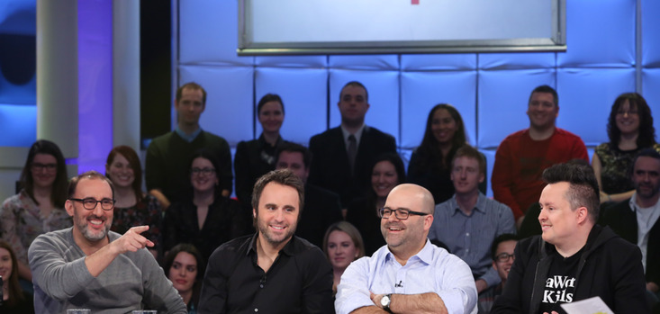 Tout le monde en parle - diffusion du 29 mars 2015- Martin Petit, Louis-José Houde, Laurent Paquin, Mike Ward  © photo: Karine Dufour