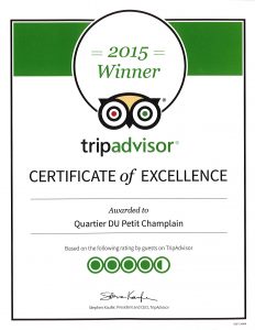 Un certificat d'excellence Trip Advisor pour le Quartier Petit Champlain