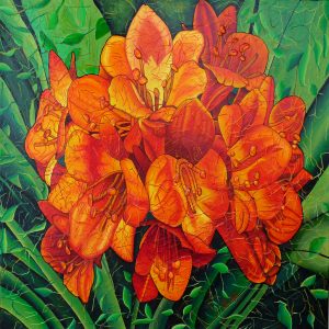 Oeuvre de Ginette Ash - Fleur de Lumière, acrylique (techn. mixtes) 30 x 30 pouces, 2016