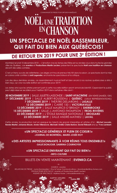 Noël un tradition en chanson: un spectacle de Noël rassembleur, qui fait du bien aux Québécois !