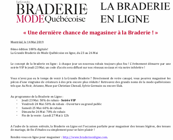 La Grande Braderie en Ligne du 23 au 26 Mai!