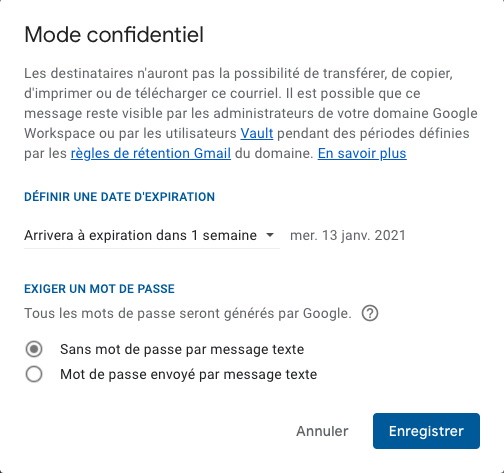 mode confidentiel gmail